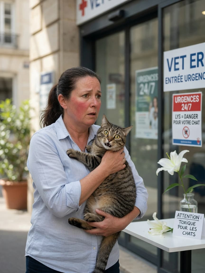 Cat owner urgently holding distressed tabby cat while heading to emergency veterinary clinic