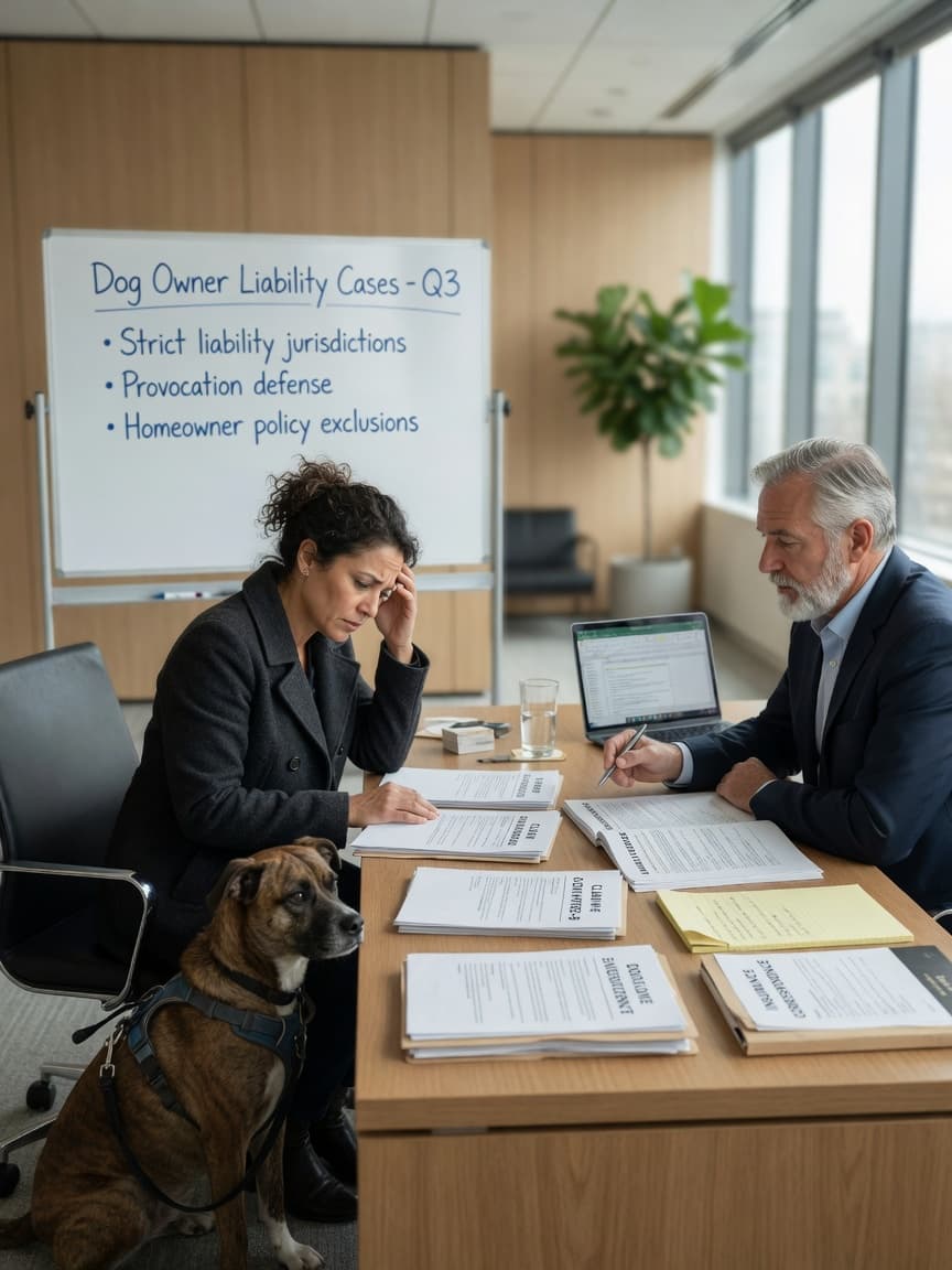 Dog owner in consultation with lawyer about dog bite liability