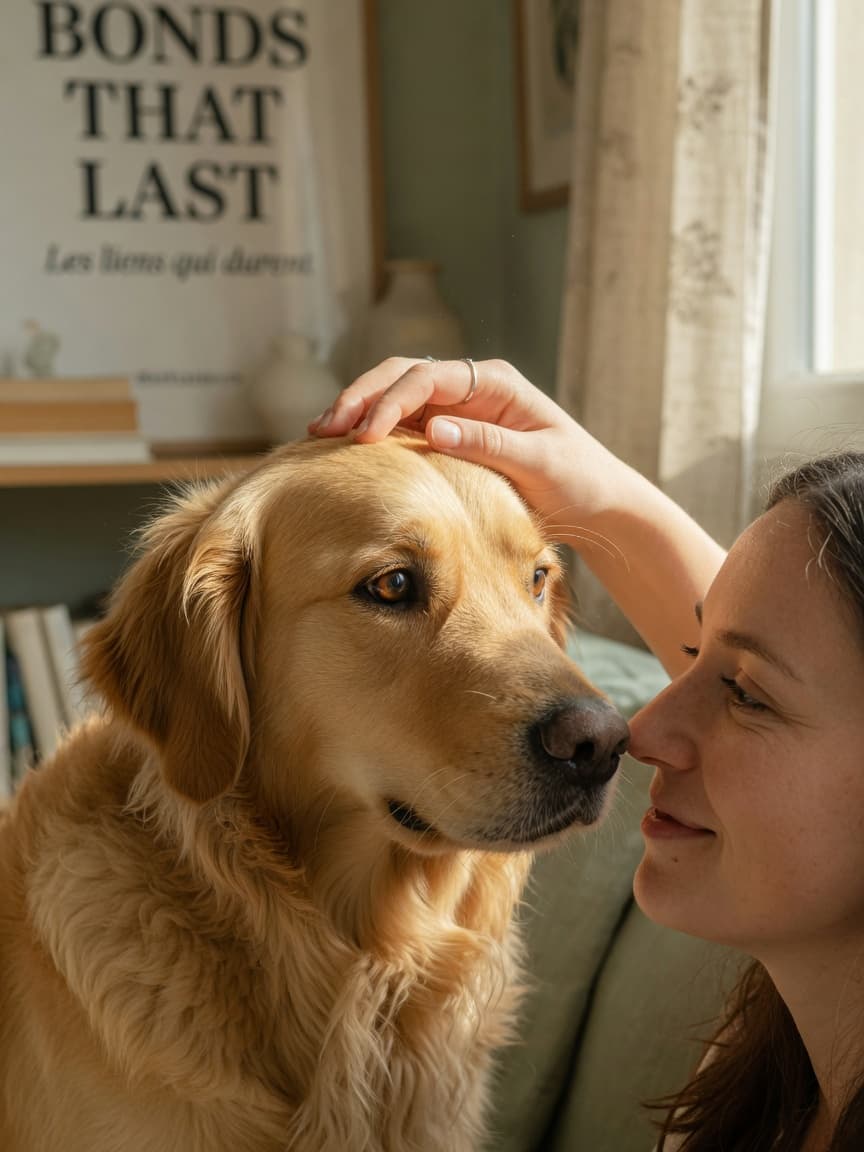 Dog and owner making eye contact, illustrating the oxytocin-gaze bond