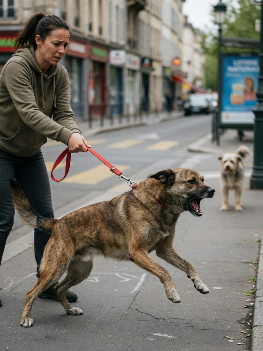 Reactive dog lunging and barking on leash during an encounter with another dog