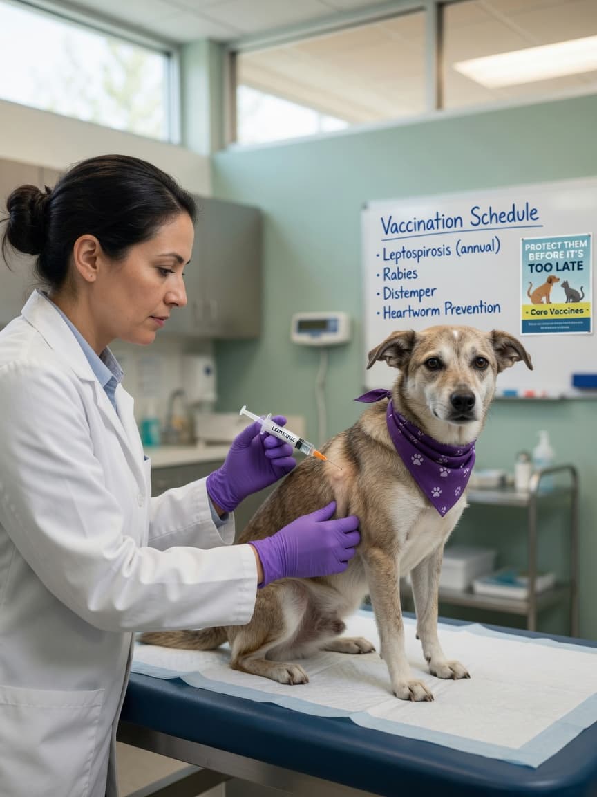 Veterinarian vaccinating a dog against leptospirosis in a modern clinic