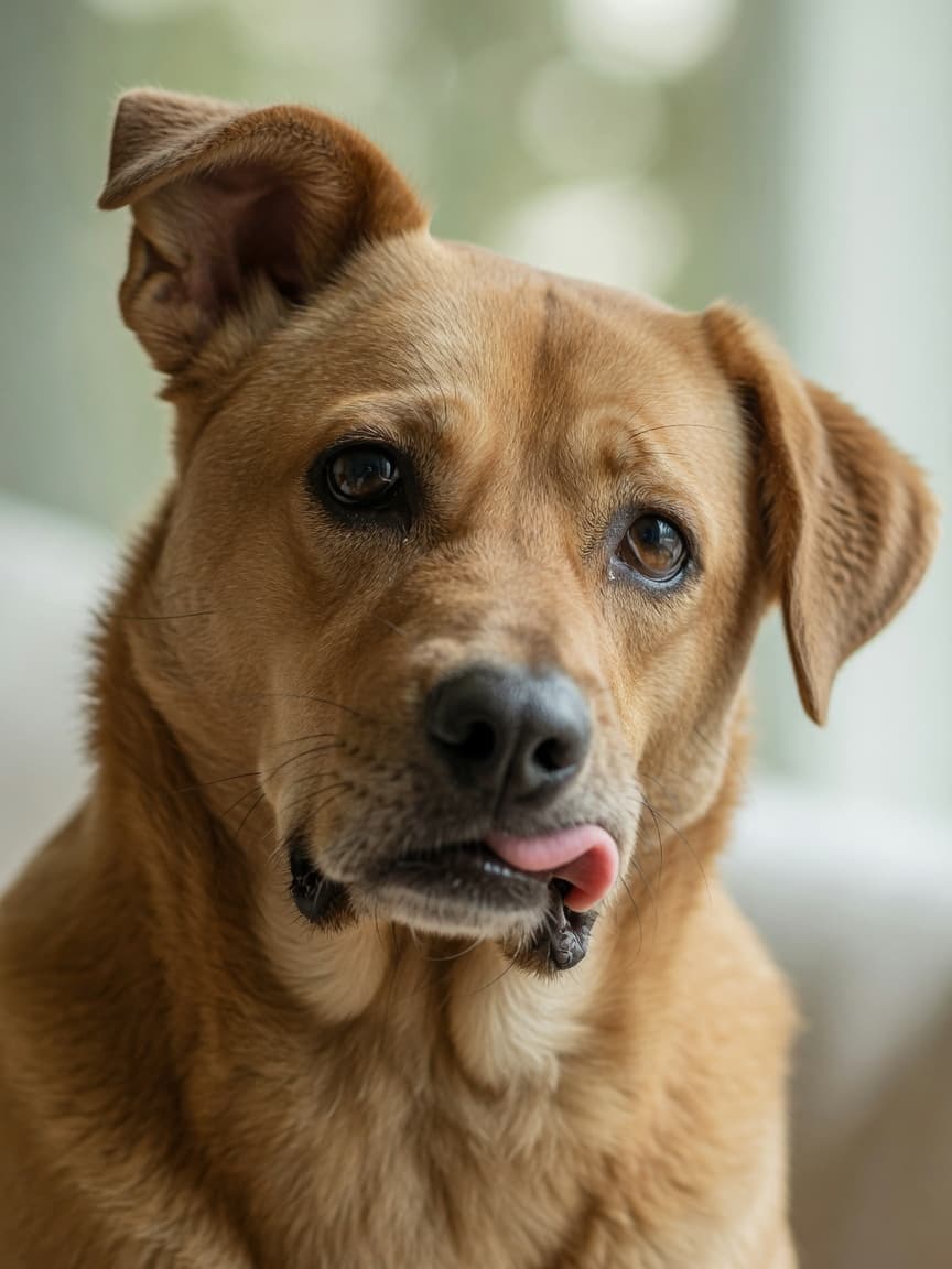 Close-up of a dog's face showing facial paralysis with drooping lip and incomplete eye closure on one side, demonstrating the asymmetrical appearance of cranial nerve dysfunction.
