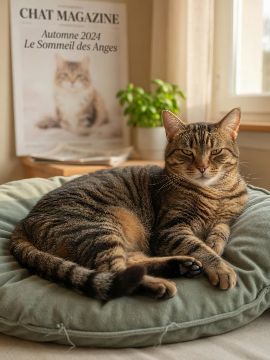 Relaxed tabby cat giving a slow blink, demonstrating contentment and cat-human bonding communication
