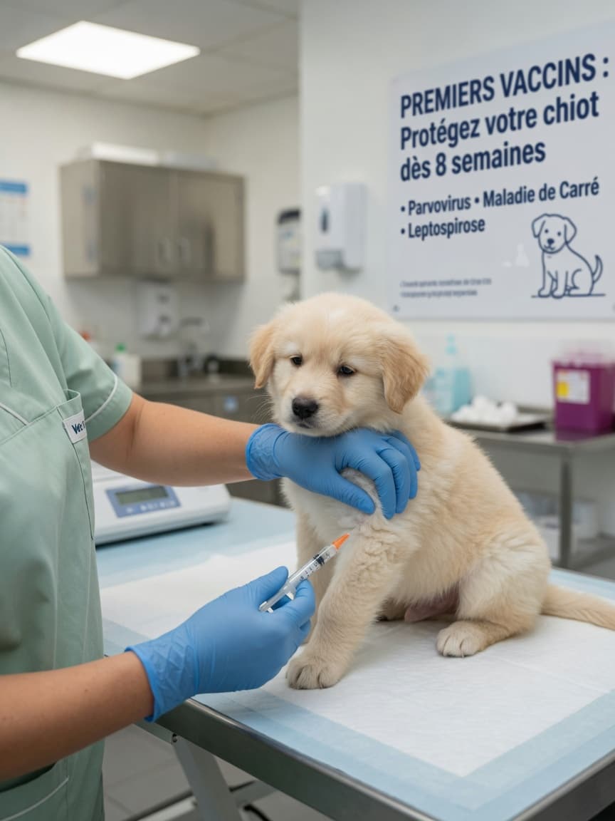 Veterinarian vaccinating a young puppy during a health check-up