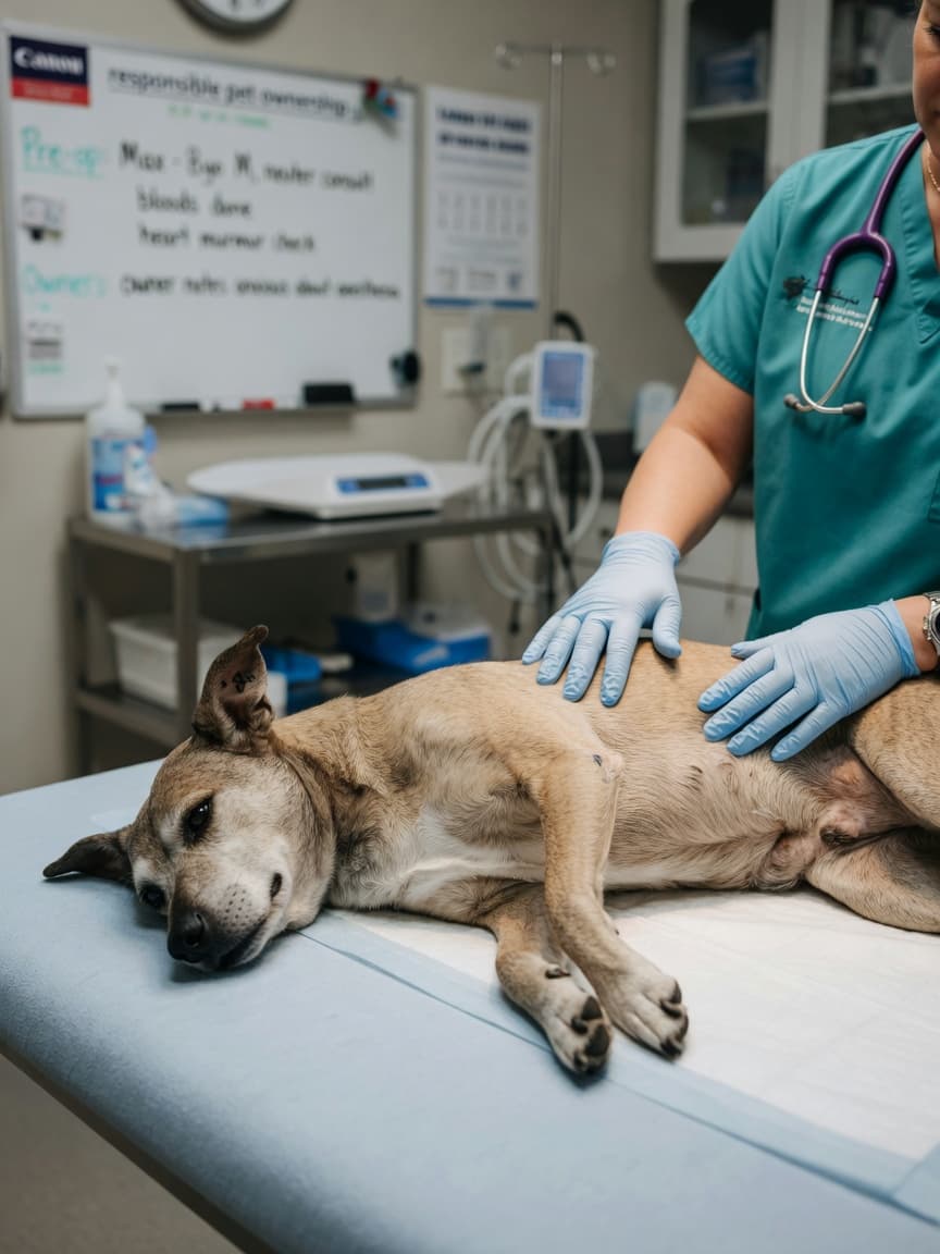 Male dog at veterinary pre-surgical consultation
