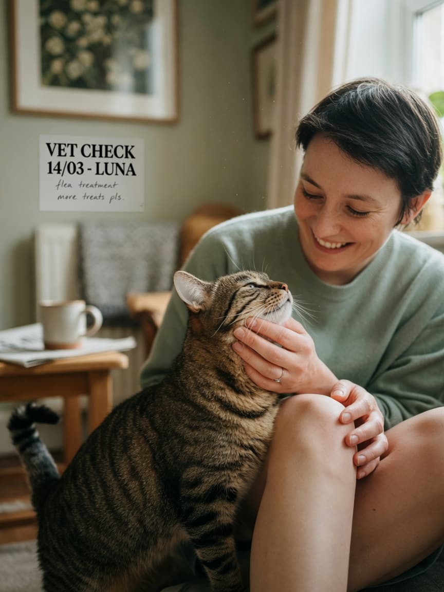 A tabby cat head-bumping its owner's hand in an affectionate greeting, showing trust and scent-marking behaviour