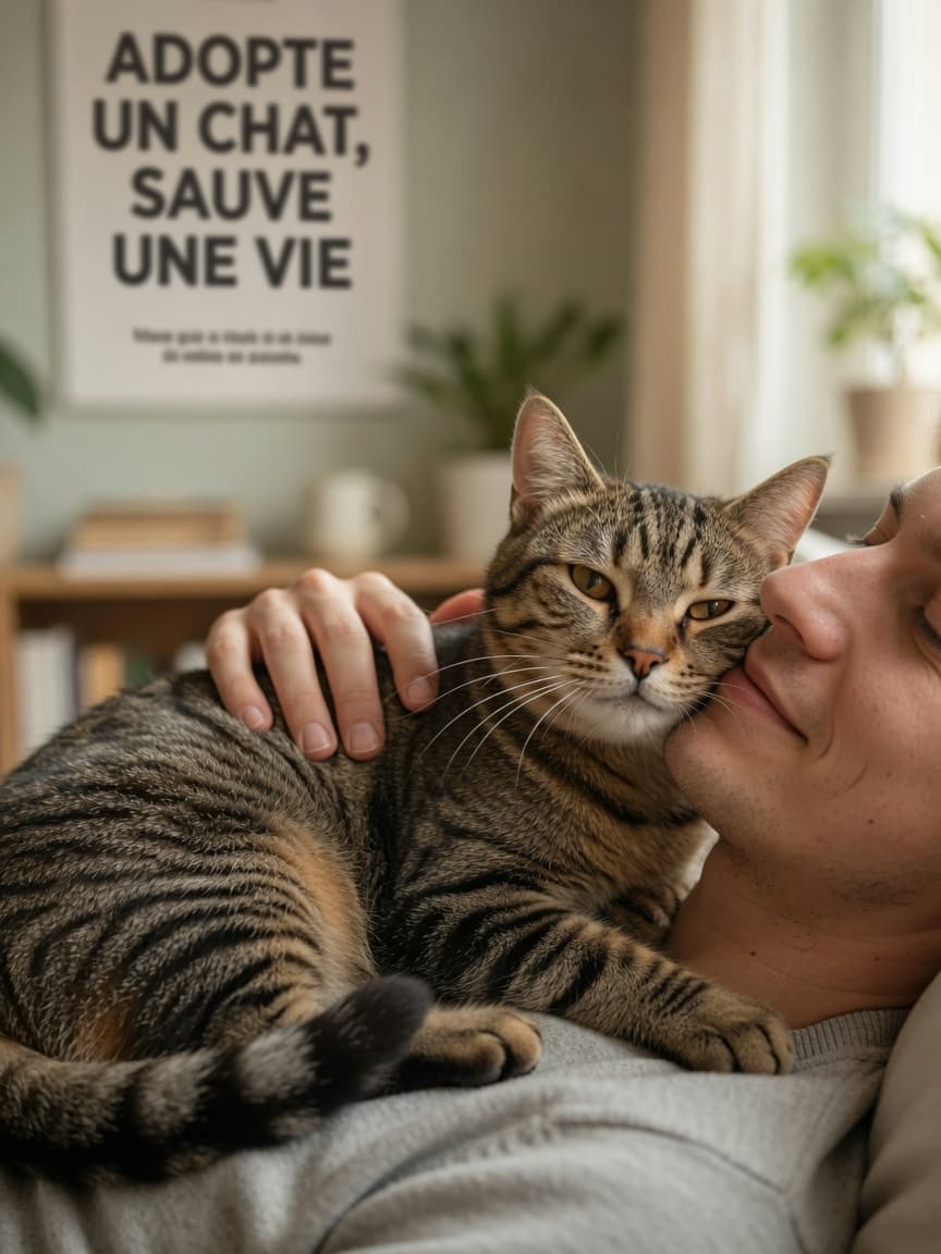 A tabby cat rubbing its face affectionately against the owner's chin and cheek, showing deep bonding and trust.